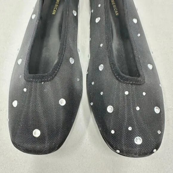 Good American Diamond Mesh Ballet Black Flats Size 10 Crystal Accent New