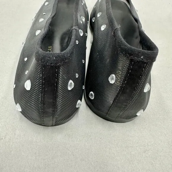 Good American Diamond Mesh Ballet Black Flats Size 10 Crystal Accent New