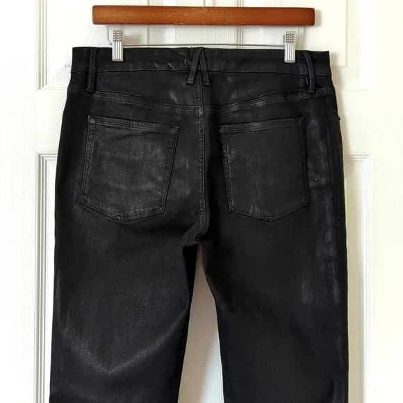 Good American Good Classic High Rise Ankle Cropped Coated Denim Jeans Black 14