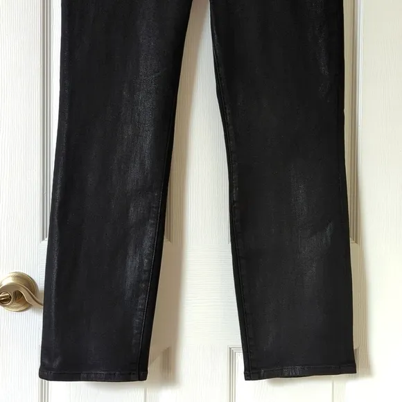 Good American Good Classic High Rise Ankle Cropped Coated Denim Jeans Black 14