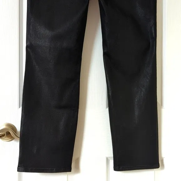 Good American Good Classic High Rise Ankle Cropped Coated Denim Jeans Black 14