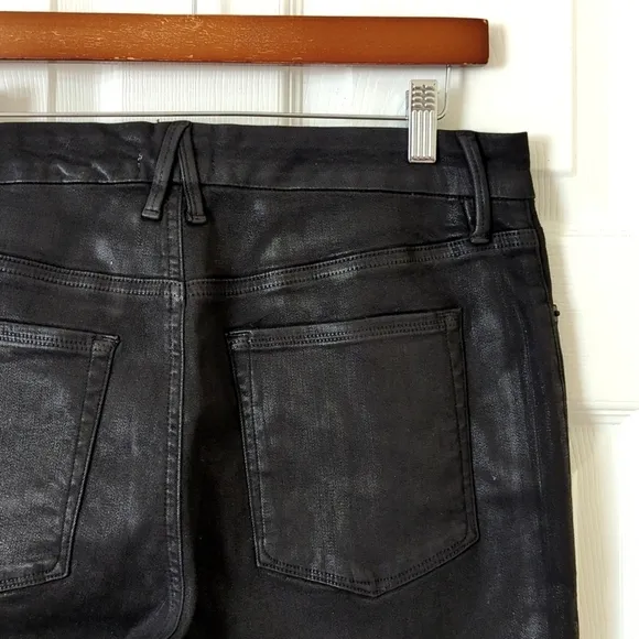 Good American Good Classic High Rise Ankle Cropped Coated Denim Jeans Black 14