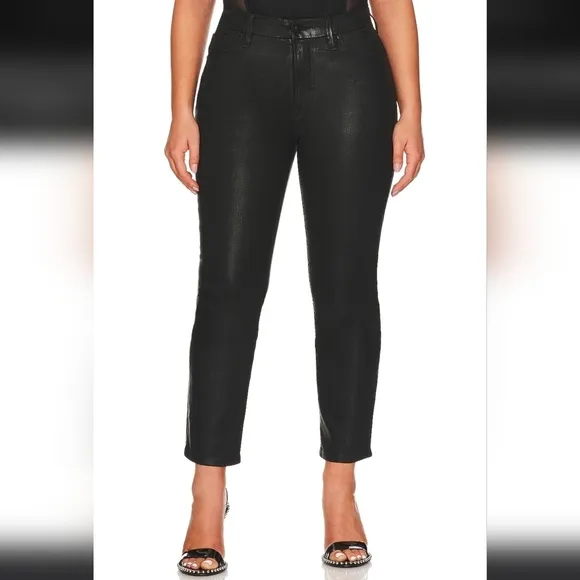 Good American Good Classic High Rise Ankle Cropped Coated Denim Jeans Black 14