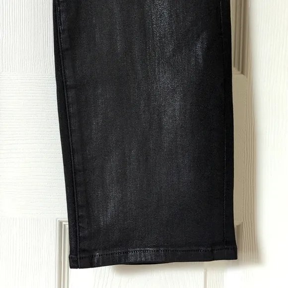 Good American Good Classic High Rise Ankle Cropped Coated Denim Jeans Black 14
