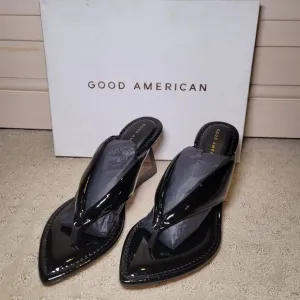 Good‎ American Patent Leather Wedge Sandals Thong Wedges Heels- Black Size 8