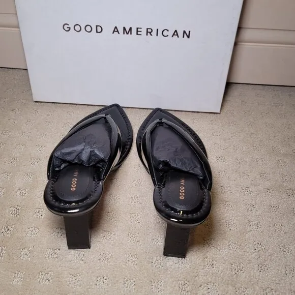 Good‎ American Patent Leather Wedge Sandals Thong Wedges Heels- Black Size 8