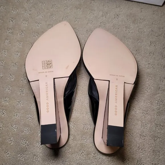 Good‎ American Patent Leather Wedge Sandals Thong Wedges Heels- Black Size 8
