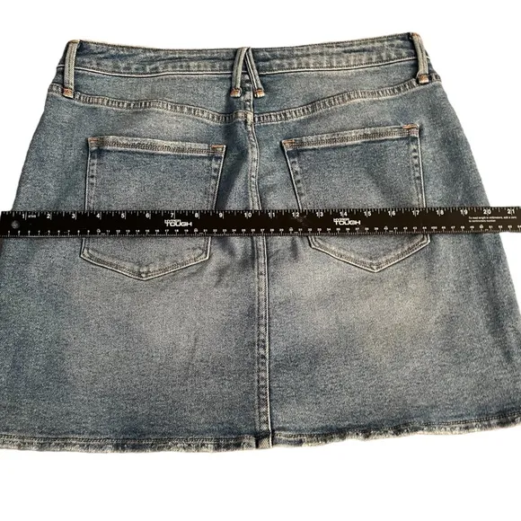 GOOD AMERICAN size 12 denim snap front mini skirt front pockets stretch