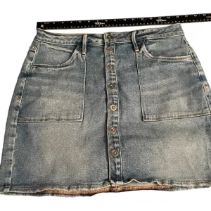 GOOD AMERICAN size 12 denim snap front mini skirt front pockets stretch