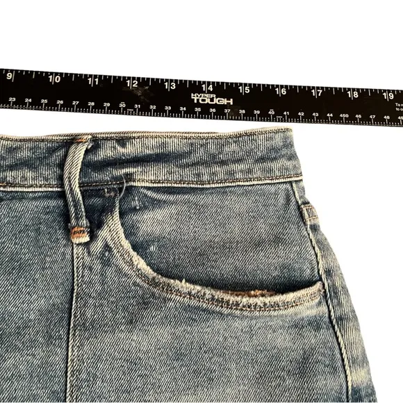 GOOD AMERICAN size 12 denim snap front mini skirt front pockets stretch