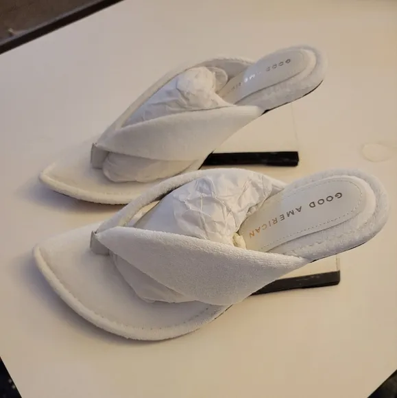 Good American Wedges Cinder-F*ucking-Rella Wedge Sandal White Terry Size 9