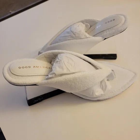 Good American Wedges Cinder-F*ucking-Rella Wedge Sandal White Terry Size 9