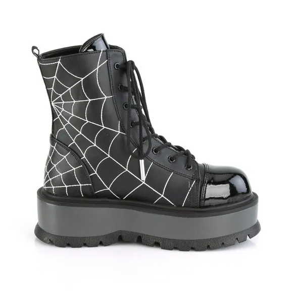 Gothic Spiderweb Platform Lace Up Combat Ankle Boots