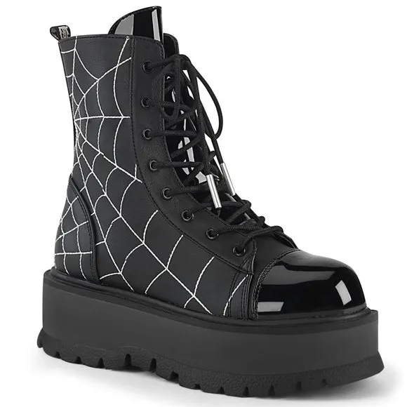 Gothic Spiderweb Platform Lace Up Combat Ankle Boots