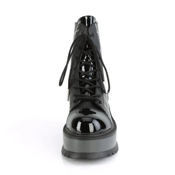 Gothic Spiderweb Platform Lace Up Combat Ankle Boots