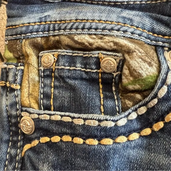 Grace In LA Bootcut Camo Pocket Low Rise Jeans Women's Size 27