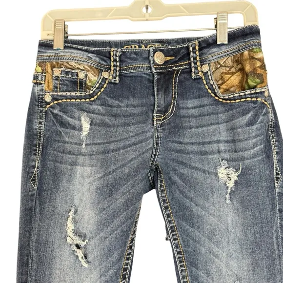 Grace In LA Bootcut Camo Pocket Low Rise Jeans Women's Size 27