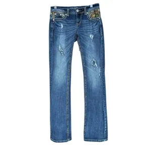 Grace In LA Bootcut Camo Pocket Low Rise Jeans Women's Size 27