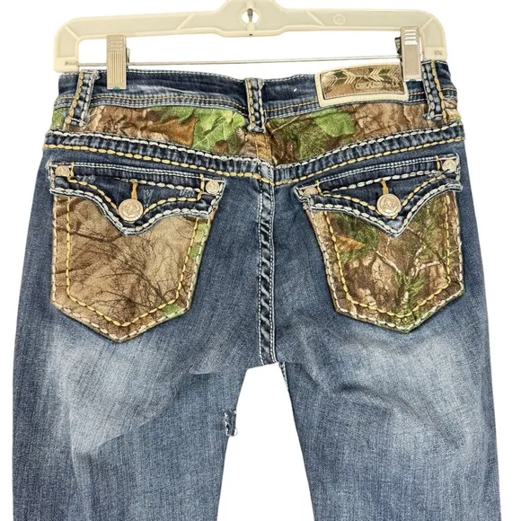 Grace In LA Bootcut Camo Pocket Low Rise Jeans Women's Size 27