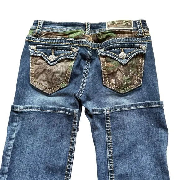 Grace In LA Bootcut Camo Pocket Low Rise Jeans Women's Size 27