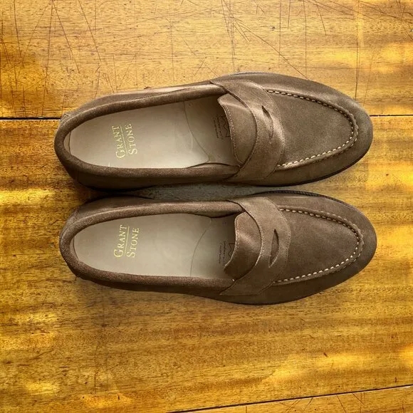 Grant Stone Traveler Penny Loafer in Loden Suede: Never Worn Outside