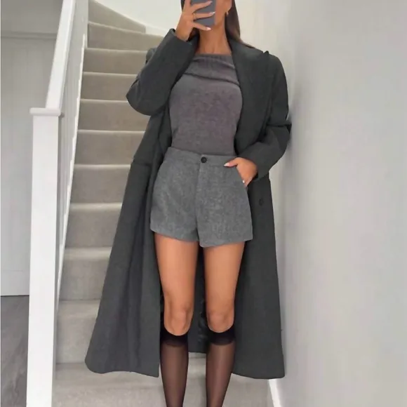 Gray button front shorts