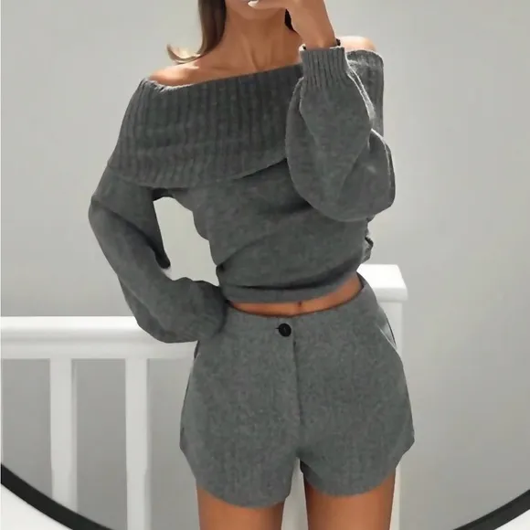 Gray button front shorts