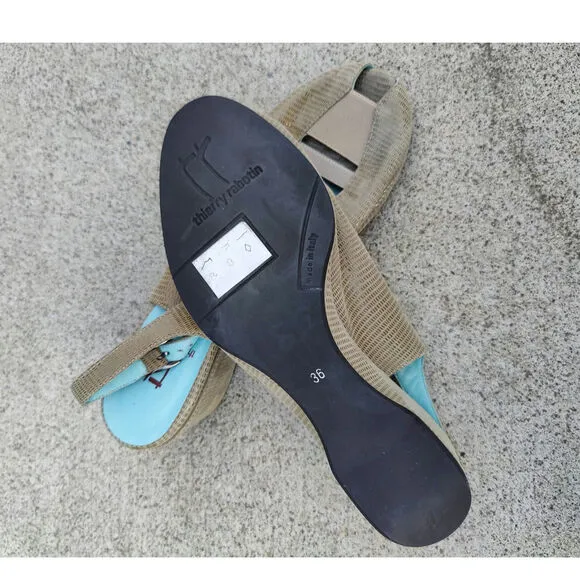 Gray Thierry Robinson peep toe wedges sandals sz 5