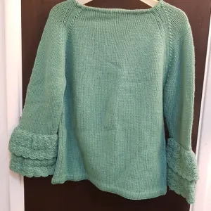 Green vintage handknit sweater skirt set bell slee