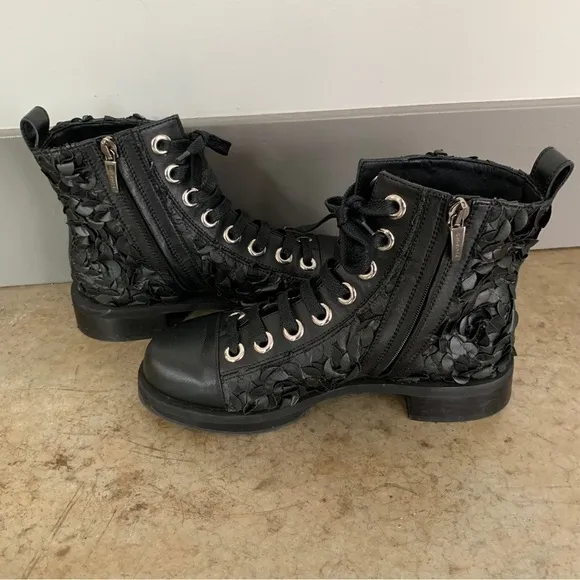 Grey Mer Black Leather Side Zip Boots Size 36/5.5
