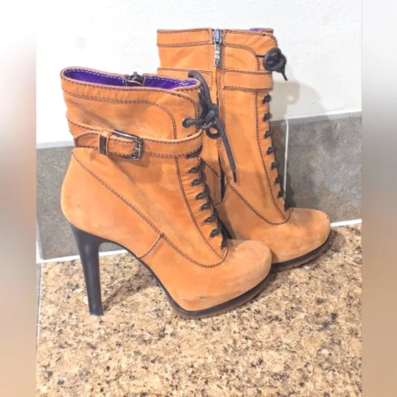 Grey Mer Lace-Up Leather Heeled Boots