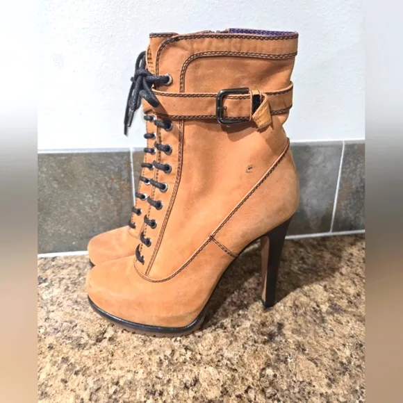 Grey Mer Lace-Up Leather Heeled Boots