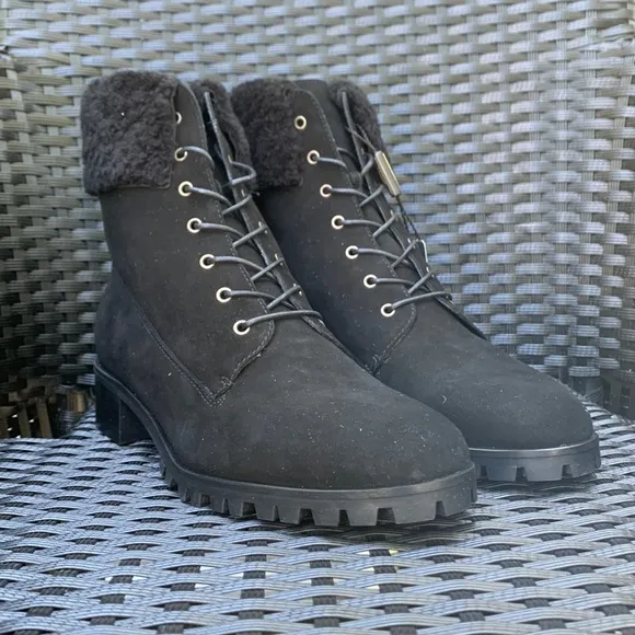 Grigio Arancio Heeled Boots Laced Up Shearling Black US 9 Delli PM2 GRIGIARANCIO