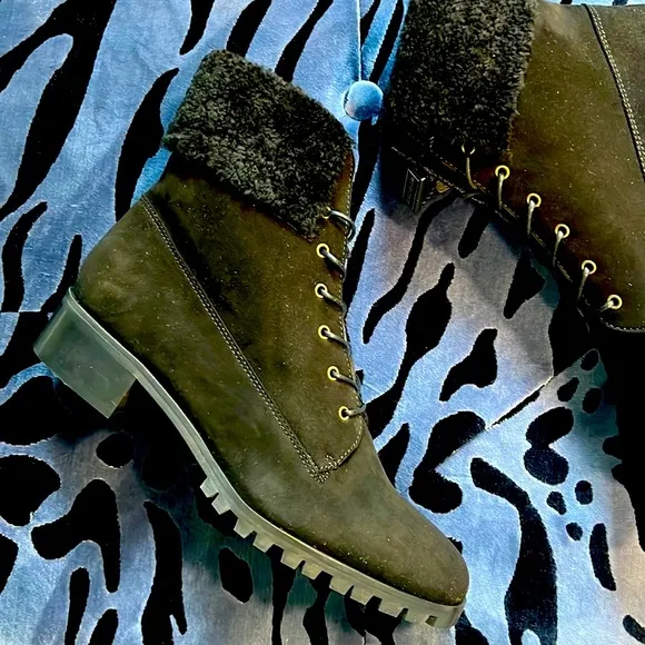 Grigio Arancio Heeled Boots Laced Up Shearling Black US 9 Delli PM2 GRIGIARANCIO