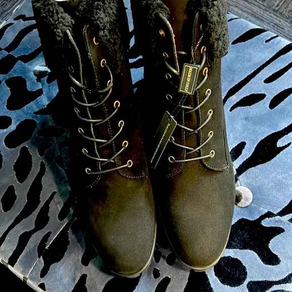 Grigio Arancio Heeled Boots Laced Up Shearling Black US 9 Delli PM2 GRIGIARANCIO