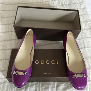 Gucci 283740 Sz 36 Round Toe Leather Flats Amethyst/ Violet Color NIB