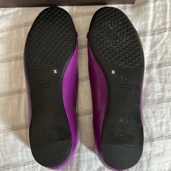 Gucci 283740 Sz 36 Round Toe Leather Flats Amethyst/ Violet Color NIB