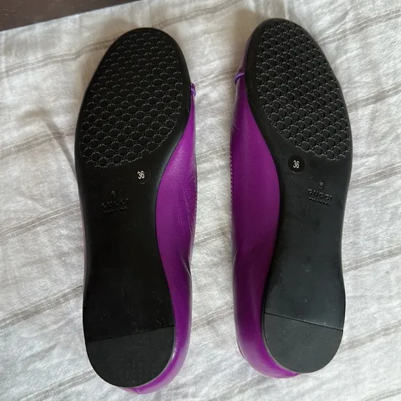 Gucci 283740 Sz 36 Round Toe Leather Flats Amethyst/ Violet Color NIB
