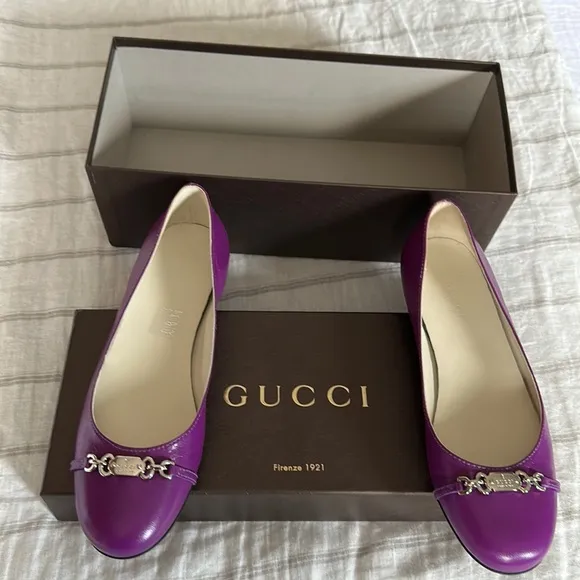 Gucci 283740 Sz 36 Round Toe Leather Flats Amethyst/ Violet Color NIB