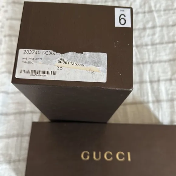 Gucci 283740 Sz 36 Round Toe Leather Flats Amethyst/ Violet Color NIB