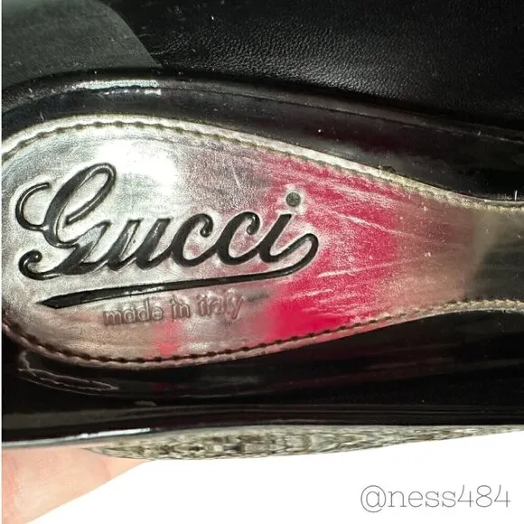 Gucci Black Patent Leather Peep Toe Pumps/Wedges Size EU 37.5/7.5 US