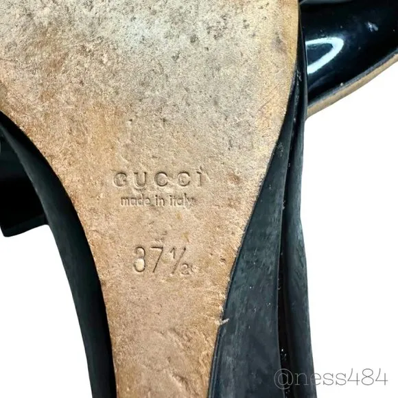 Gucci Black Patent Leather Peep Toe Pumps/Wedges Size EU 37.5/7.5 US