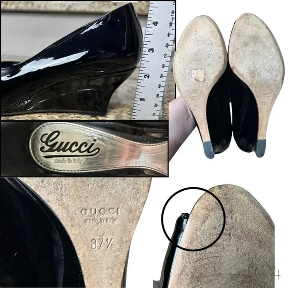 Gucci Black Patent Leather Peep Toe Pumps/Wedges Size EU 37.5/7.5 US