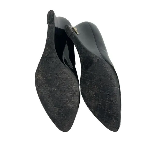 Gucci Black Round Toe Patent Leather Wedges - Size 37.5