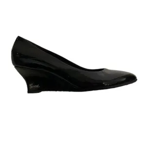 Gucci Black Round Toe Patent Leather Wedges - Size 37.5