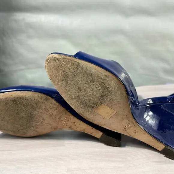 Gucci Blue and Silver Wedge Sandals