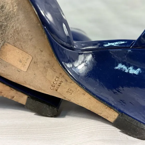 Gucci Blue and Silver Wedge Sandals