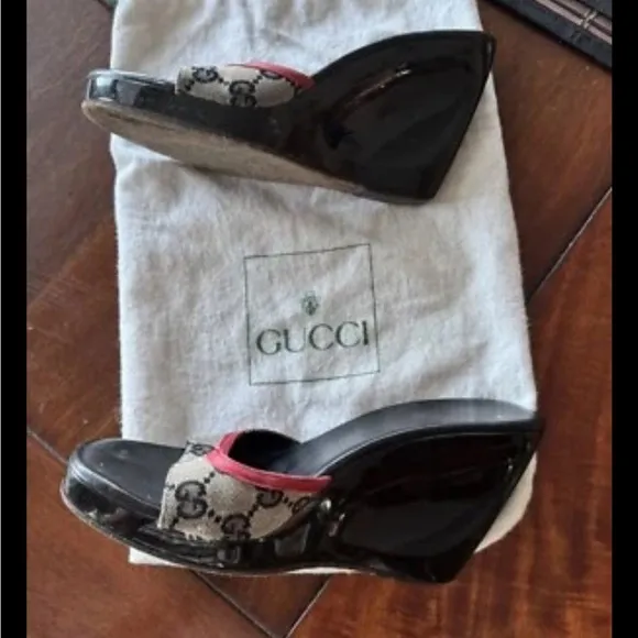 Gucci GG Monogrammed Platform Wedge Sandals Size EU 36 or US 6 w/ Dust Bag