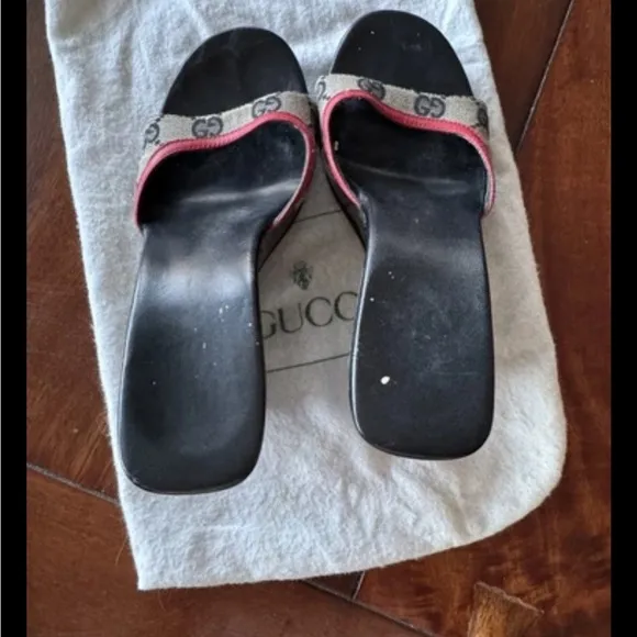 Gucci GG Monogrammed Platform Wedge Sandals Size EU 36 or US 6 w/ Dust Bag