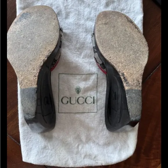 Gucci GG Monogrammed Platform Wedge Sandals Size EU 36 or US 6 w/ Dust Bag